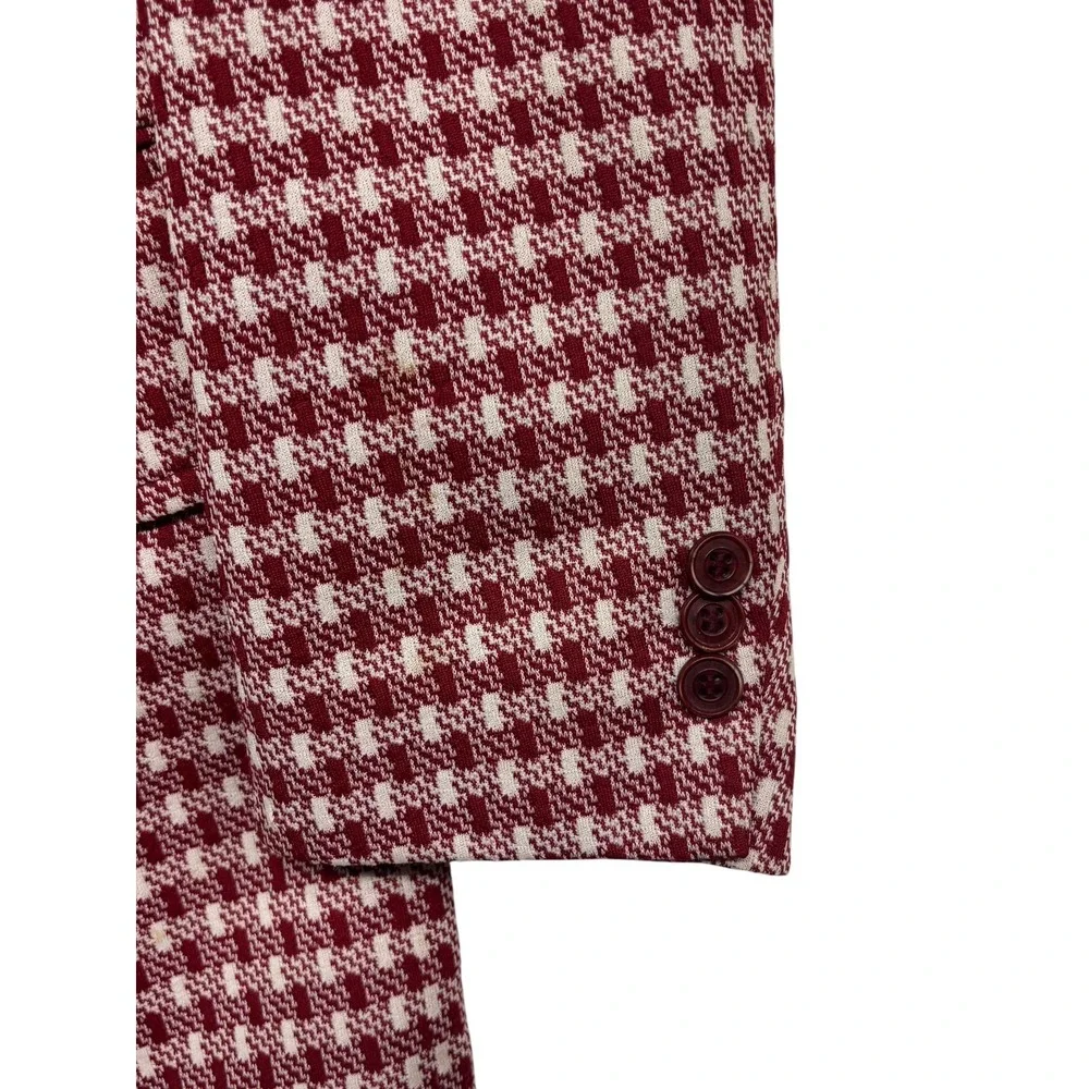 vtg 1970s Towncraft 44L Red White Check Blazer Jacket Sport Coat Knit Retro Wild
